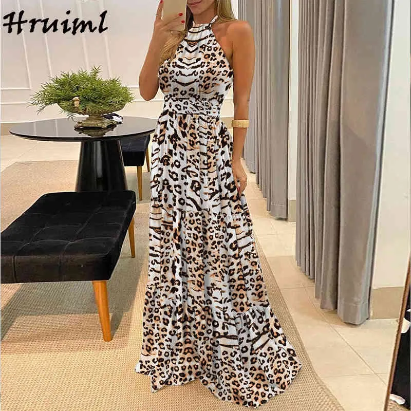 Leopard Plok Dot Print Halter Halter sundress maxi for Women - High Waist, A-Line, Casual, Elastic - Perfect for Summer Parties (210513) Leopard Plok Dot Print Halter Halter sundress maxi for Women - High Waist, A-Line, Casual, Elastic - Perfect for Summer Parties (210513)