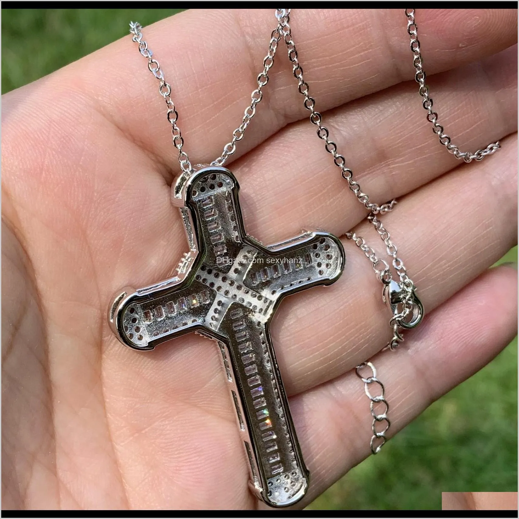 mens luxury cross necklace hip hop jewelry silver white diamond gemstones pendant lucky women necklaces for party