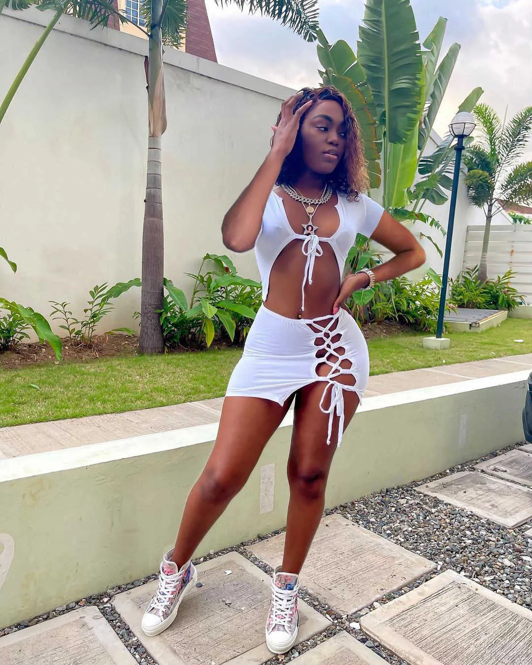 Lace up crop top and skirt set 2025