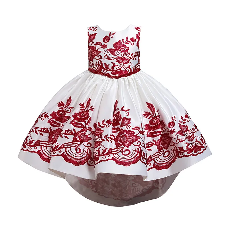 2020 nuovi vestiti delle ragazze di Natale ricamo floreale bambini vestono lungo vestito da principessa ragazze abiti da cerimonia per bambini abiti da festa B3113 667 Y2