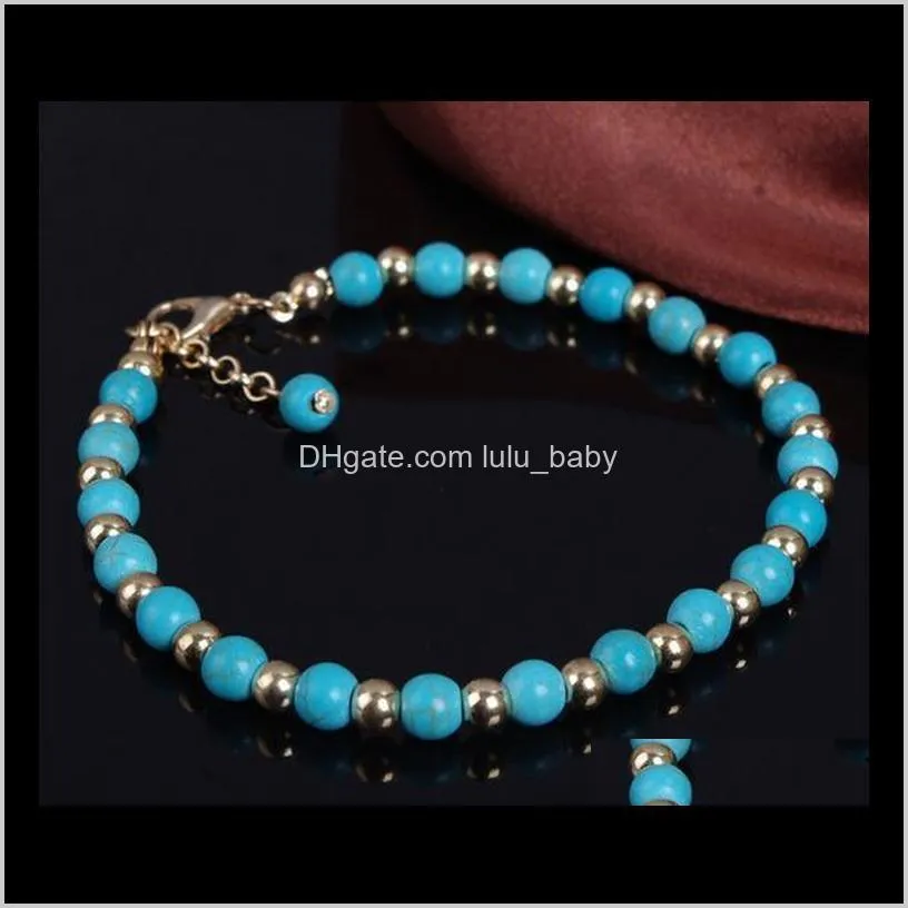 europe and the united states bohemian style turquoise beads inlaid rhinestones tassel combination of anklet