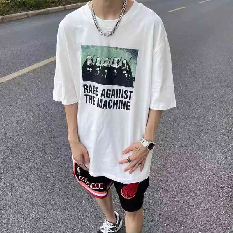 折りたたみ式macbook メンズtシャツアメリカンファッションラップバンド激怒プリント半袖ハイストリートルーズtシャツwer5 特注モデル Vtech Computer Com