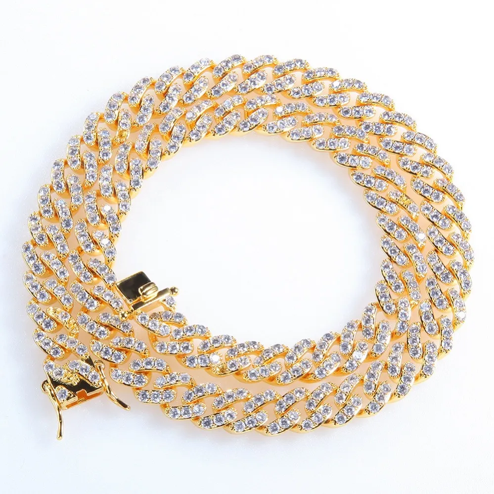 Iced Out Miami Cuban Link Chain Silver Mens Mens Gold Cains Netcleace Bracelet Mashion Hip Hop Jewelry 9mm