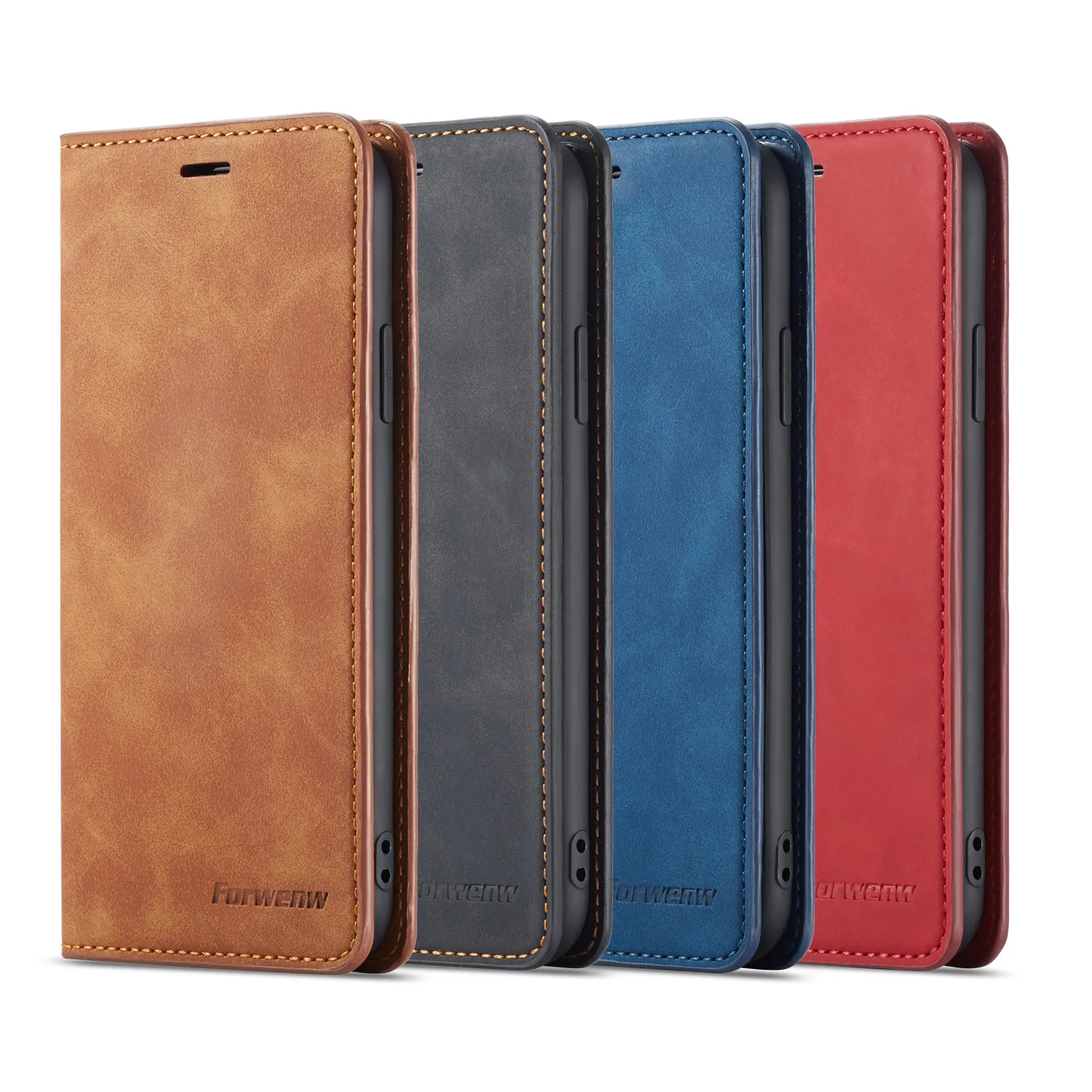 고품질 Forwenw Magnetic Leather Wallet Case CARD SLOT FLIP MAGNET COVER가있는 iPhone 14 13 12 XS Samsung S10 Huawei