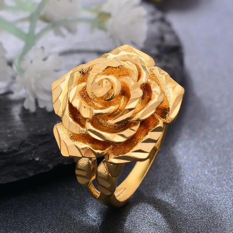 Wedding Rings Ethiopia Dubai Rose Gold Color For Women Girls Flower Simple Finger Trend Ring Jewelry Party