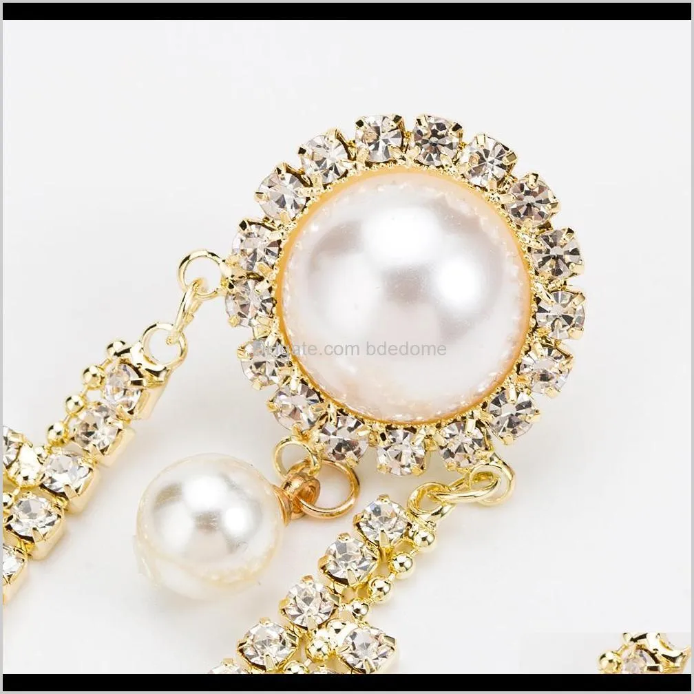 blingbling exaggerated new fashion large round pearl diamond earrings for female ear studs long tassel earrings