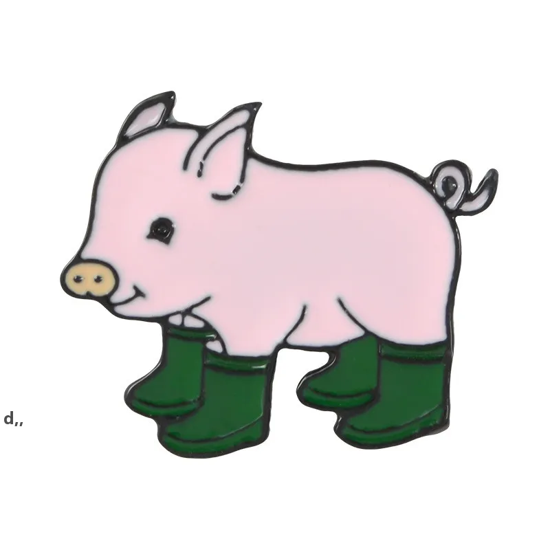 Piggy i regn stövlar tecknad brosch rosa gris dropp badge hård emalj stift samling knapp krage dekor väska barn jacka denim hatt rre12126