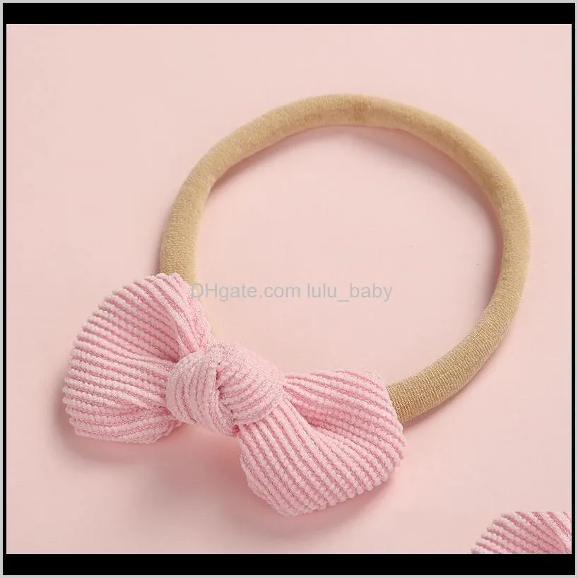 20 pcs/lot, soft corduroy knot bow nylon headbands or hair clips, baby shower gift y200710