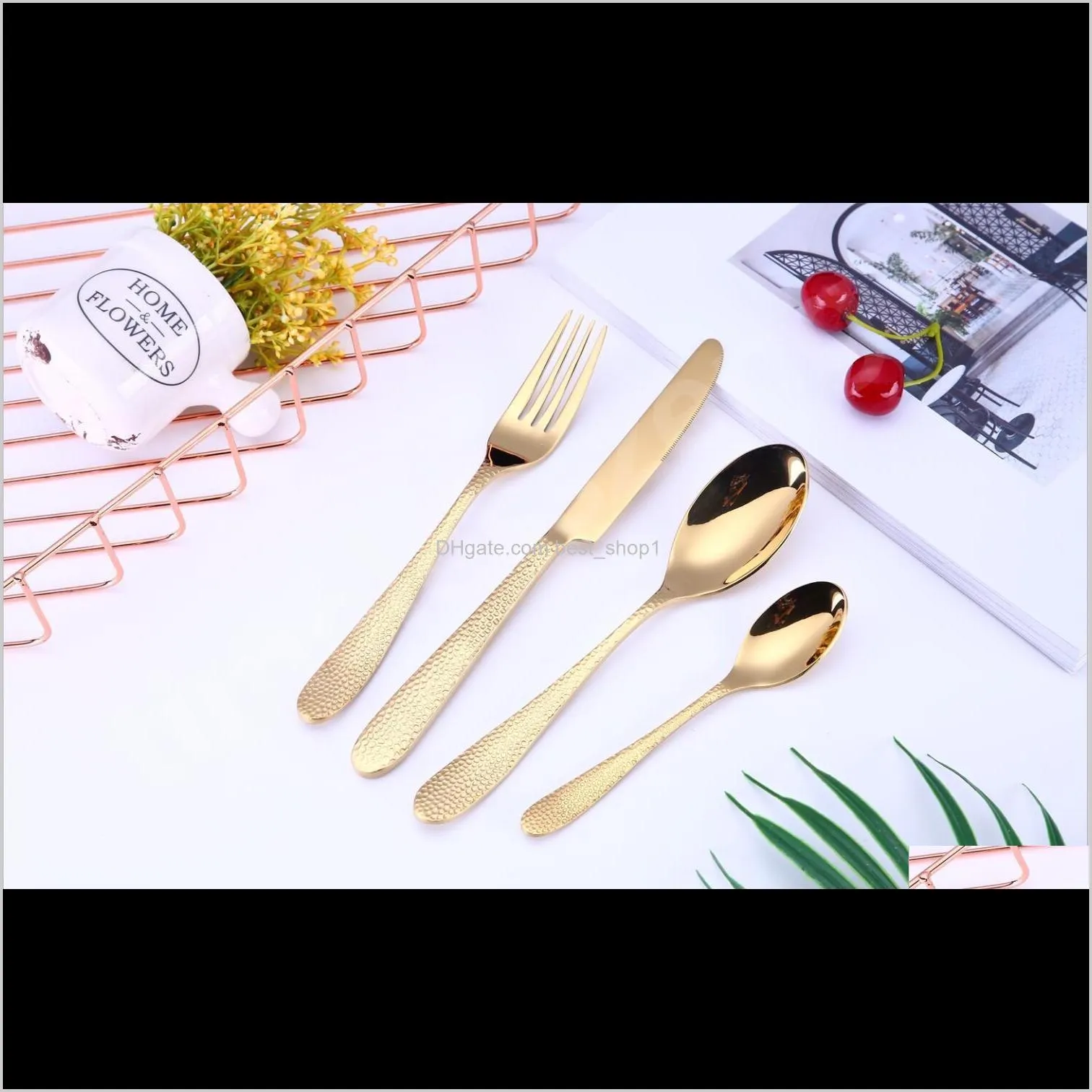 5 colors high-grade gold cutlery flatware set spoon fork knife teaspoon stainless dinnerware sets kitchen tableware set 10 choices