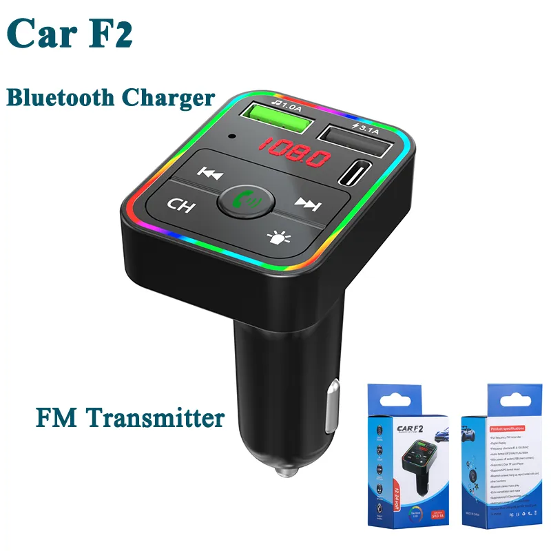 Car F2 Charger BT5.0 FM Transmitter Dual USB Fast Charging 3.1A Type C PD Ports Handsfree Audio Receiver Auto MP3 Player