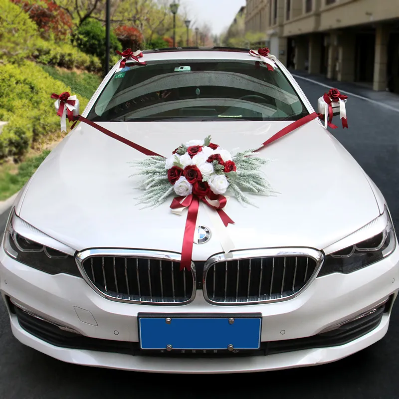 Fleurs artificielles de voiture de mariage faites maison Rose lavande avec ruban ventouse accessoires de décoration de voiture pour fournitures de fête de mariage