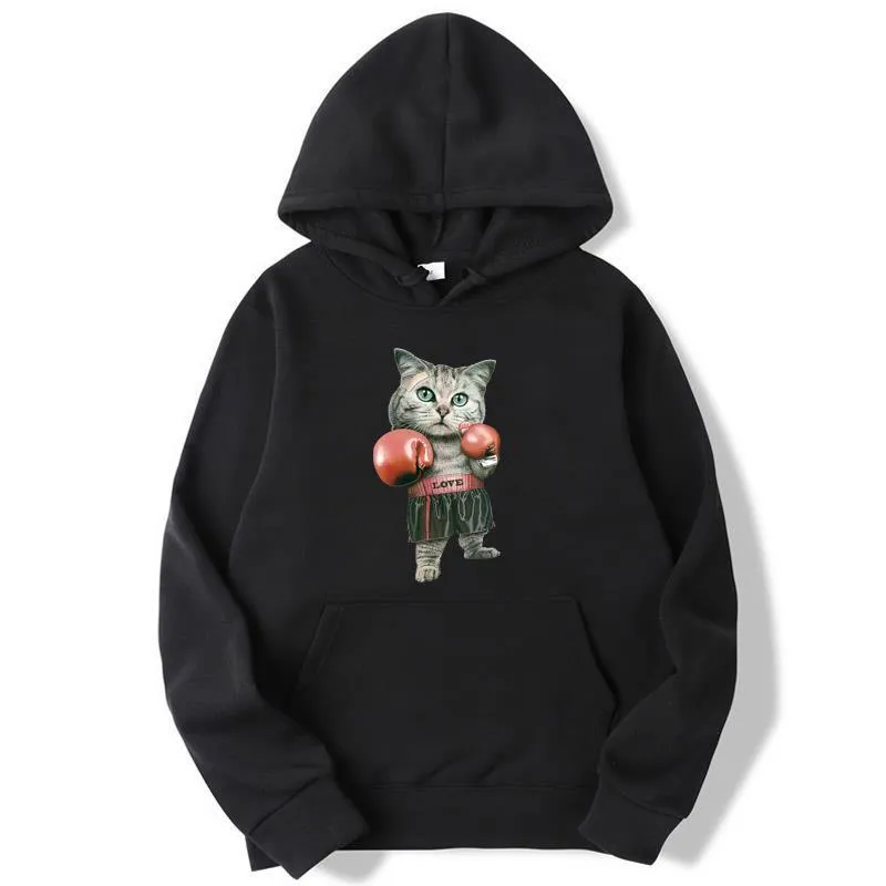 Mäns Hoodies Sweatshirts Fashion Brand Bomull Boxning Boxing Katt Tryckt Vår Höst Male Casual Hip Hop Men