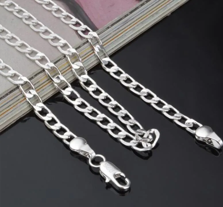 925 Sterling Silver Plated 4MM 16-24inches Chain Necklace Fashion Hip hop Necklaces For Men Women Wholesale