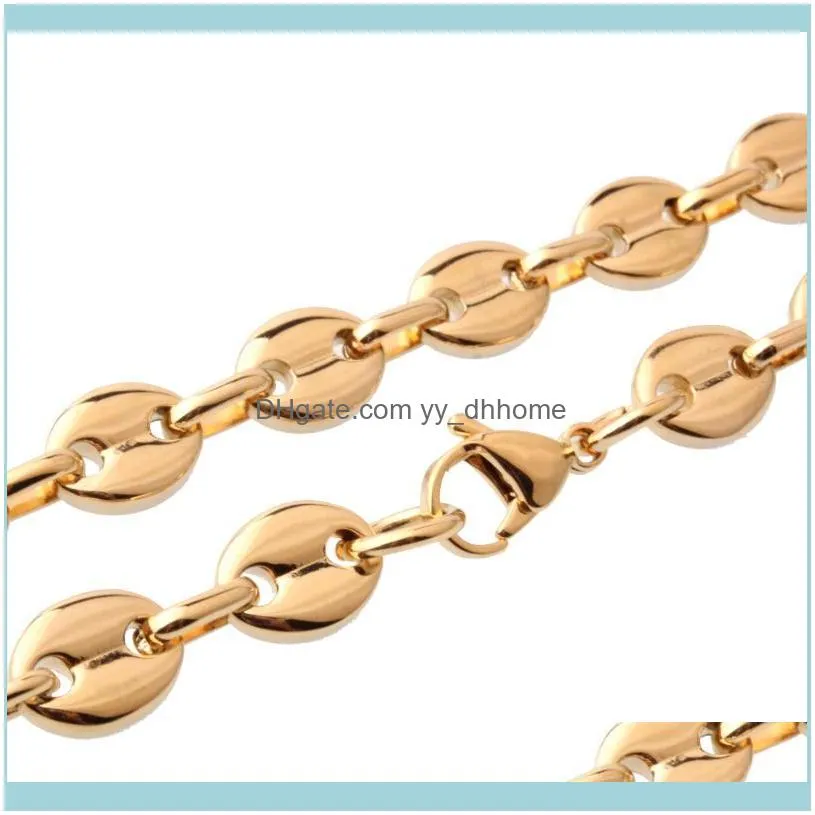 Chains Granny Chic 7-32 Inch Shinying Men`s Jewelry Gold 100% 316L Stainless Steel Box&Coffee Beans Link Chain Necklace