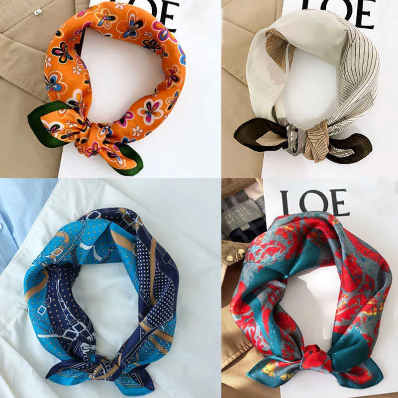 2021 Nieuwe Collectie Lente Herfst Klassieke Hijab Bandana 100% Pure Silk Scarf Twill Hand Made 53 * 53 cm Sjaal Wrap voor Dames Dame Q0828