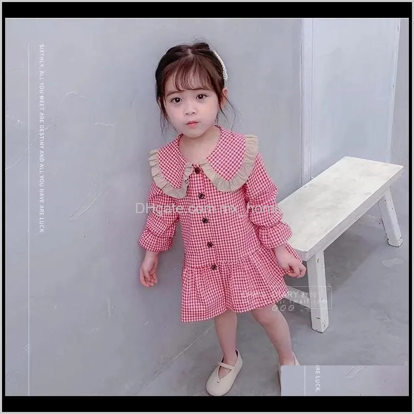 girls` dresses 0-6t spring korean style baby girls sweet floral long sleeve toddler kids summer turn-down collar casual princess es