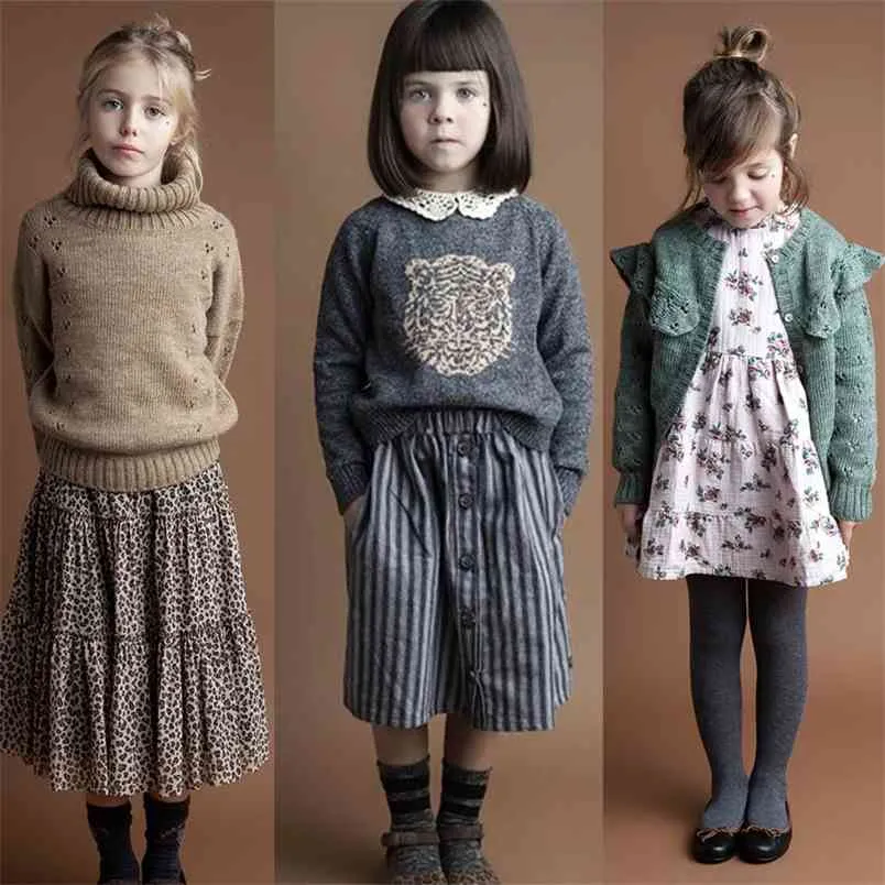 TOCOTO VINTAGE BARN Tjejer Vintertröjor och kjol Toddler Boys Tiger Fashion Märke Kids Knit Kläder 210619
