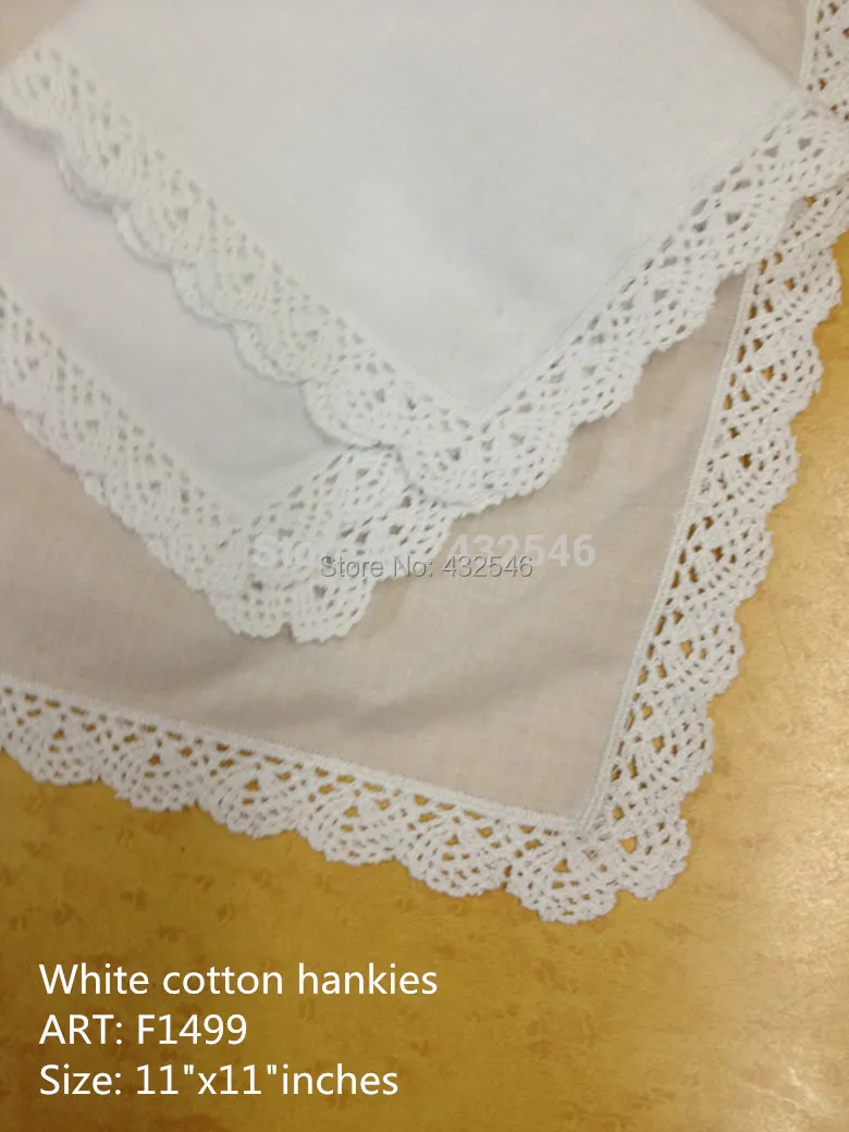 Fashion Women 12PCS/lot 11x11White100%cotton Wedding Handkerchiefs Embroidered Lace Hankies For Special Occasions