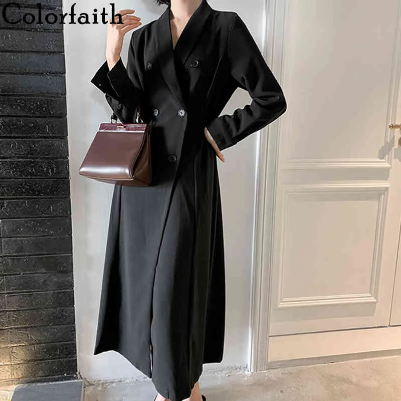 Colorfaith New Autunno Inverno Giacca a vento da donna Bottoni eleganti Capispalla vintage Oversize Office Long Trench Top JK2757 210413