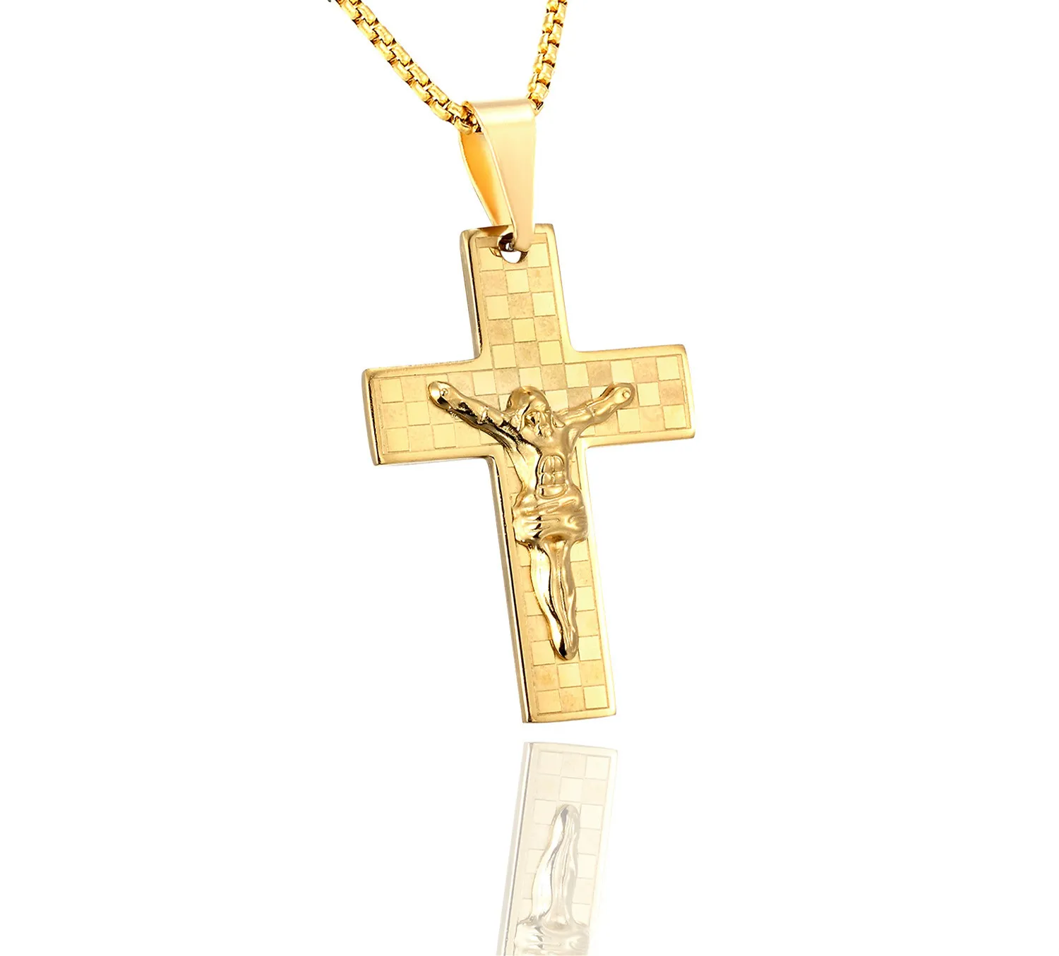 Jesus Cross Pendant Halsband män kvinnor guld färg rostfritt stål byzantinsk kedja kristen korsfix smycken gåva