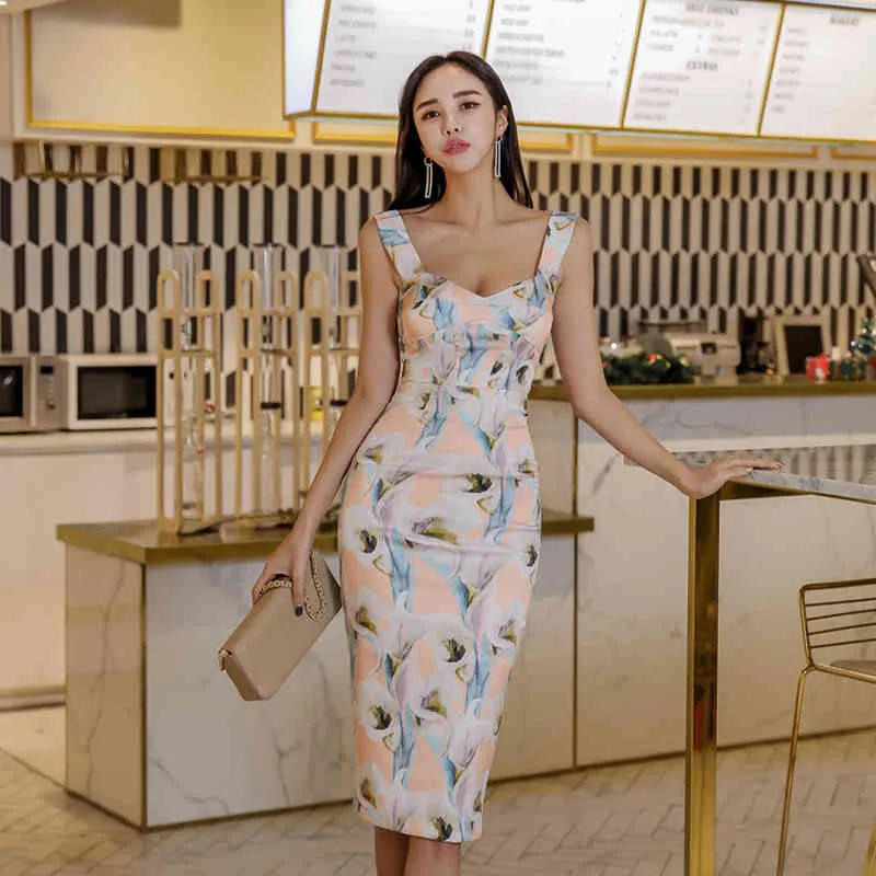Sexy Sheath Luxury Tank Dress Woman Floral Printing Cover Summer Party Sleeveless Sundress Female 210514