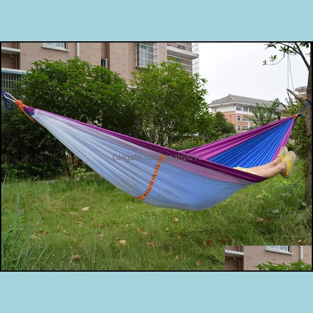 Wholesale- 260*140cm Double hammock with mosquito net Outdoor camping survival garden hunting Leisure Parachute cloth swing hammock