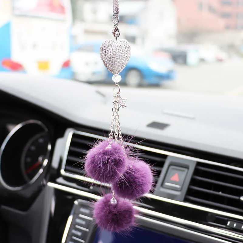 Accesorios ostentosos para espejo de coche para mujer, corazón de amor  ostentoso y bola de felpa rosa, diamantes de imitación ostentosos,  accesorios