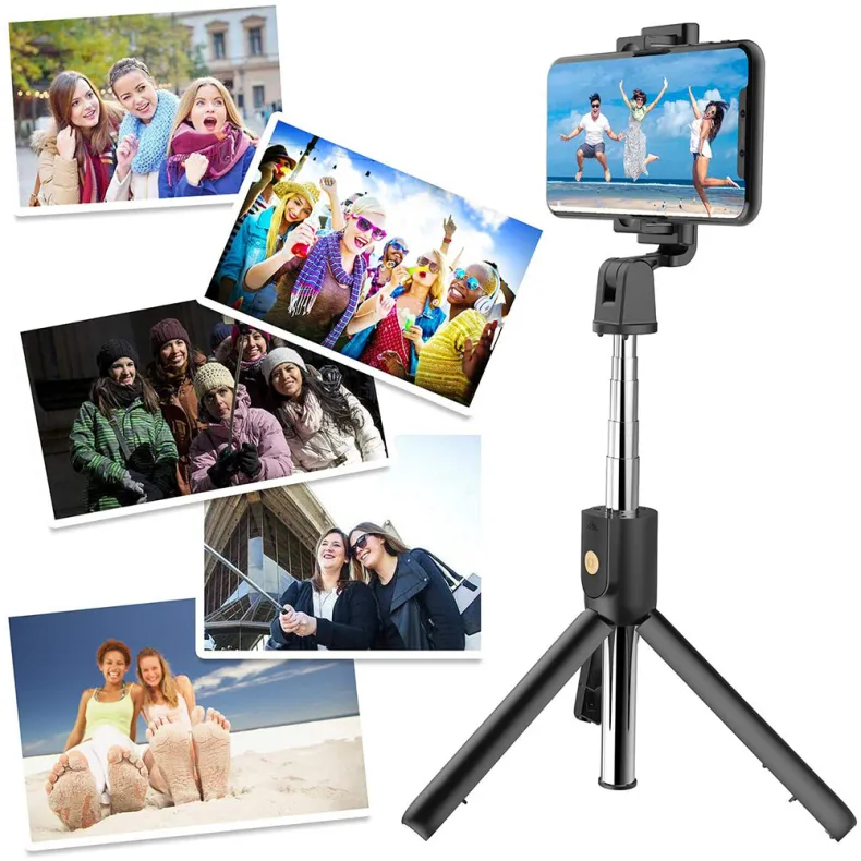 K07 Multi-Function Wireless Bluetooth Selfie Stick Monopods Foldbar Handheld Monopod Shutter Remote Extendable Tripod för smart telefon