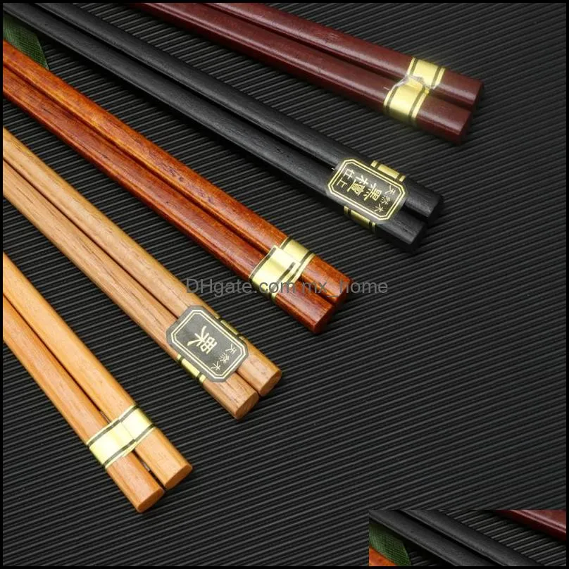 Pairs Japanese Style Chopsticks Non-slip Natural Wood Tableware For Home Restaurant (Ground, Gift Set)