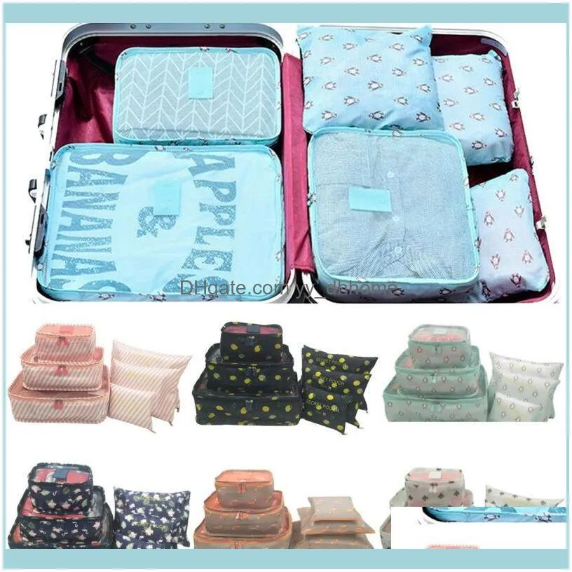 6Pcs Travel Trip Outdoor Portable Cute Print Storage Bag Waterproof Clothes Packing Cube Luggage Organizer Set1
