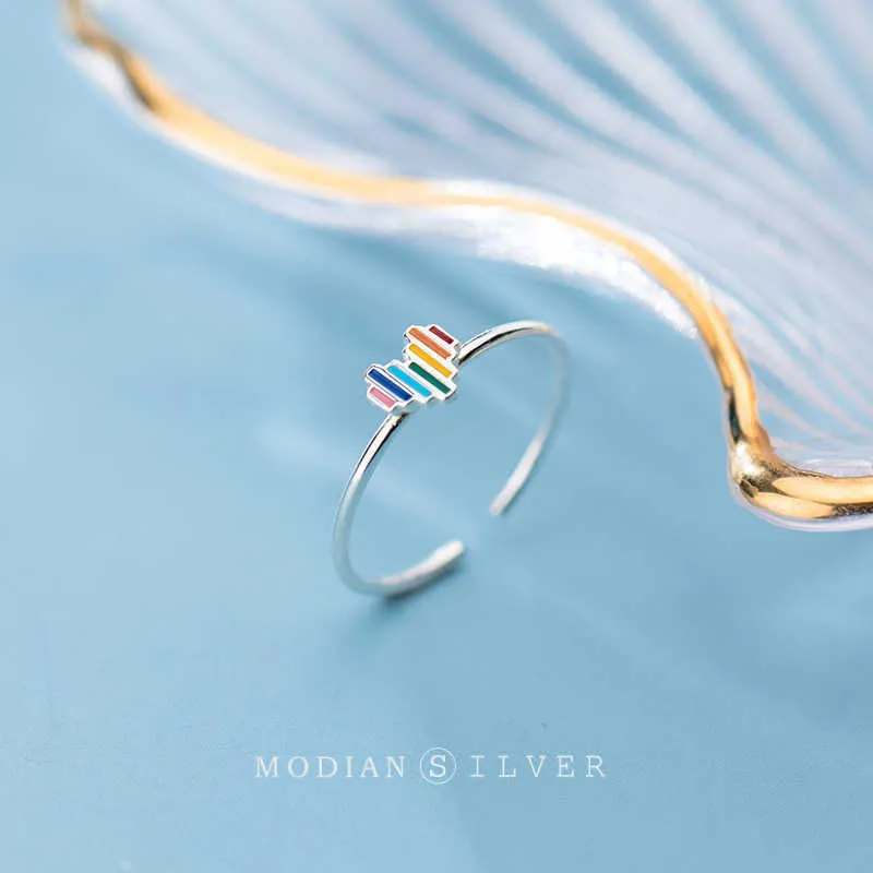 925 Sterling zilveren schattige multi-color regenboog hart vinger ringen voor vrouwen mode gratis maat ring fijne sieraden 210707