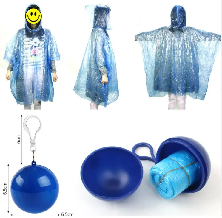 Disposable Raincoat Plastic Ball Key Chain Portable Spherical Case Traveling Hiking Camping