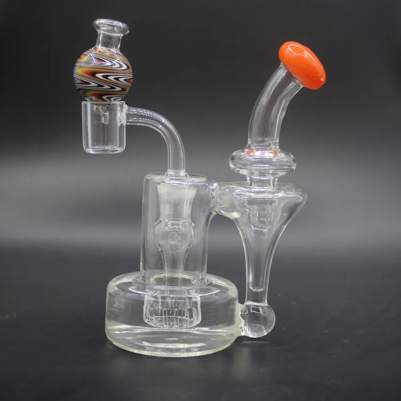 Smoke glass recycler rig pipe 14 MM male joint combination colors come with a quartz banger and cap