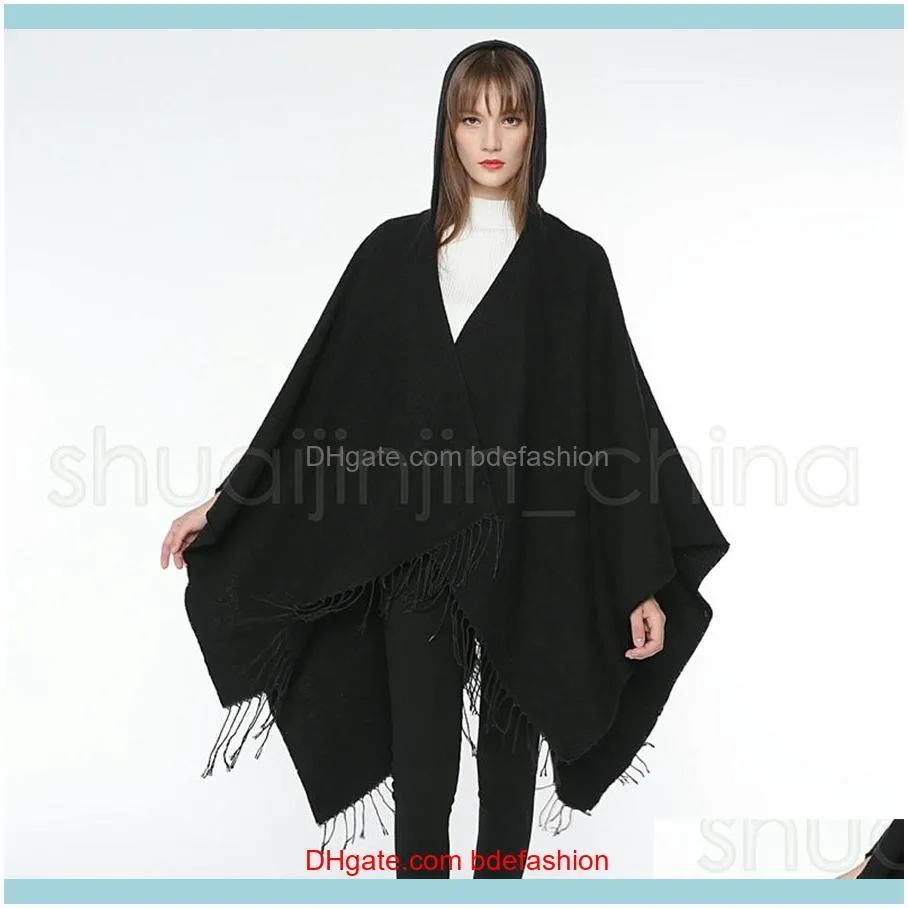 Women Hooded Knit Cloak Fashion Woman Warm Embroidery Print Scarf Tassel Cashmere Poncho Winter Shawl Blanket TTA1739