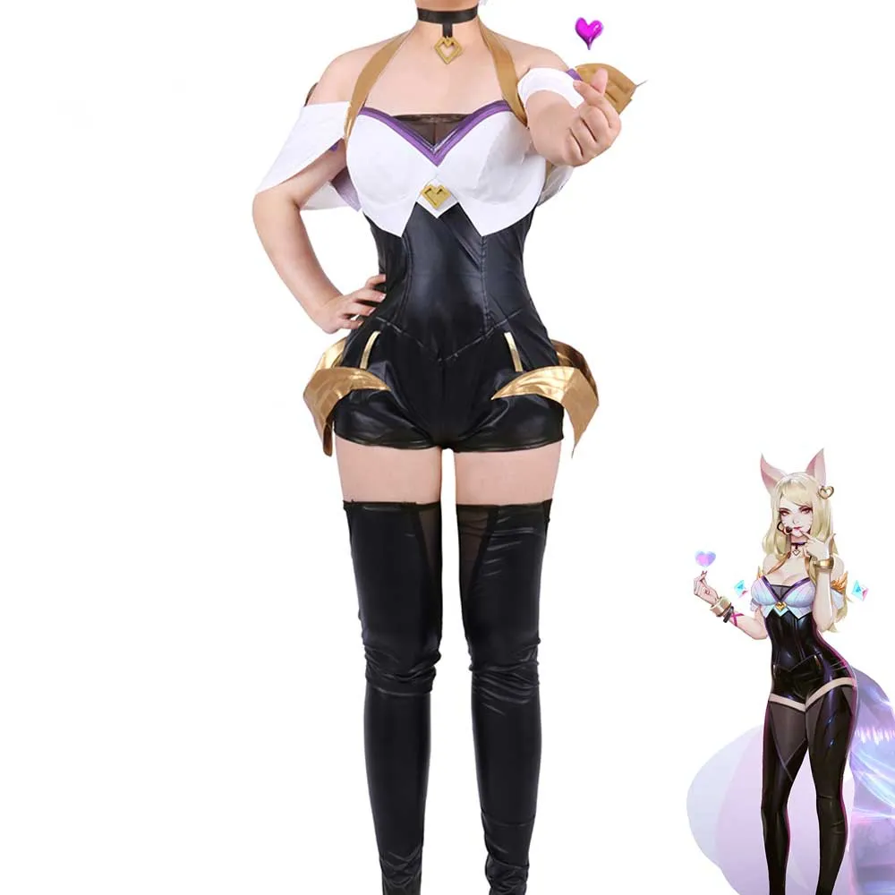 ゲームLOL KDA AHRIコスプレコスチュームキャットスーツレディースPBODYSITSジャンプスーツOUTFITフルセット