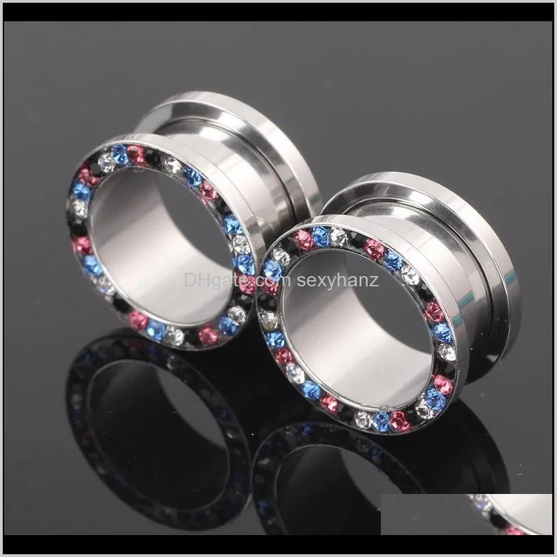 surgical steel multi gem screw fit ear plugs gauge expander earlobe taper stretcher 4-20mm ear piercing ear tunnel plug