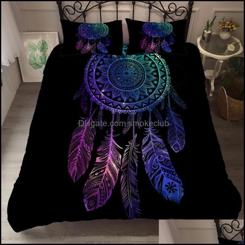 Bedding Sets Bohemian Dreamcatcher Feather Set Simple Duvet Cover With Pillowcase 2/3pcs Pink White Black Bedclothes Decor Home