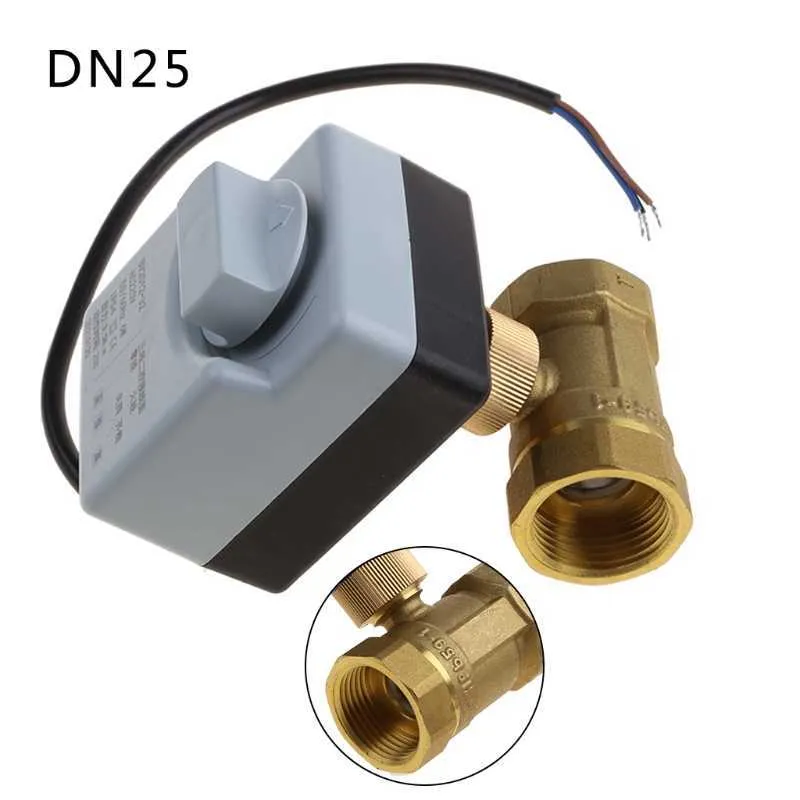 AC 220V DN15 DN20 DN25 2 Way 3 Wire Brass Motorized Ball Electric Actuato with Manual Switch 210727
