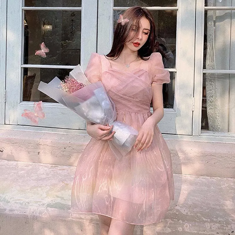Fairy Dress Women Lace Puff Sleeve Mini Dress Pink... From Mu02, $53.45 In  Bulk | DHgate.Com