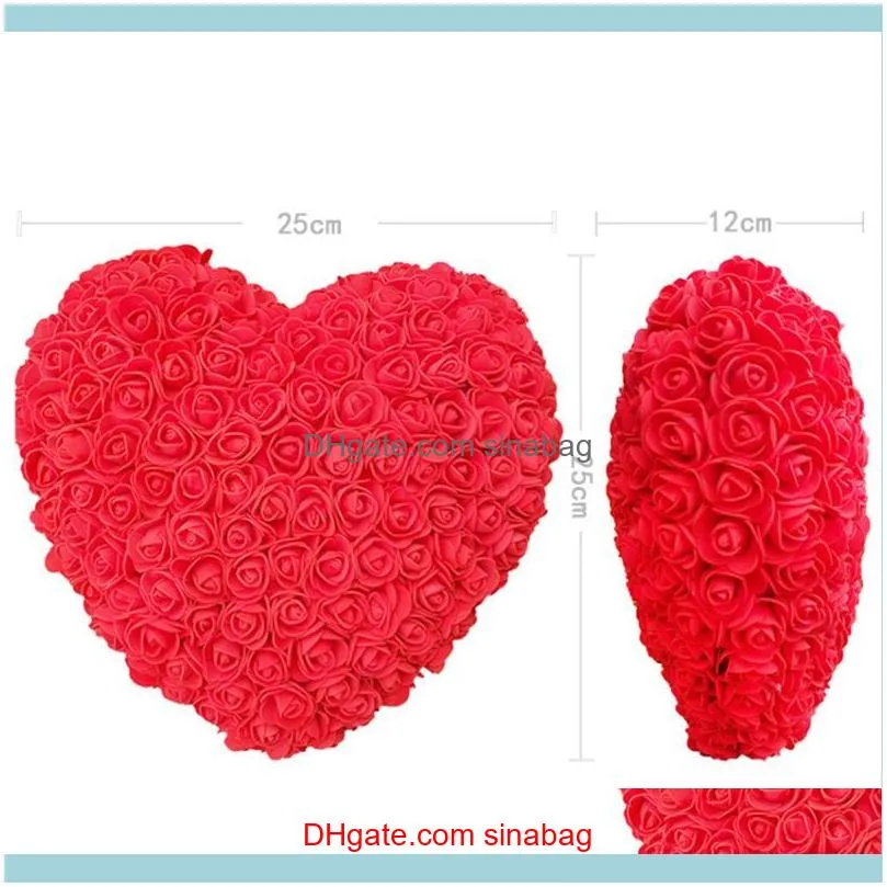 25cm Red Rose Bear artificial flower heart wall wedding decoration Rose Artificial Flower Heart Valentine`s Birthday Gift1