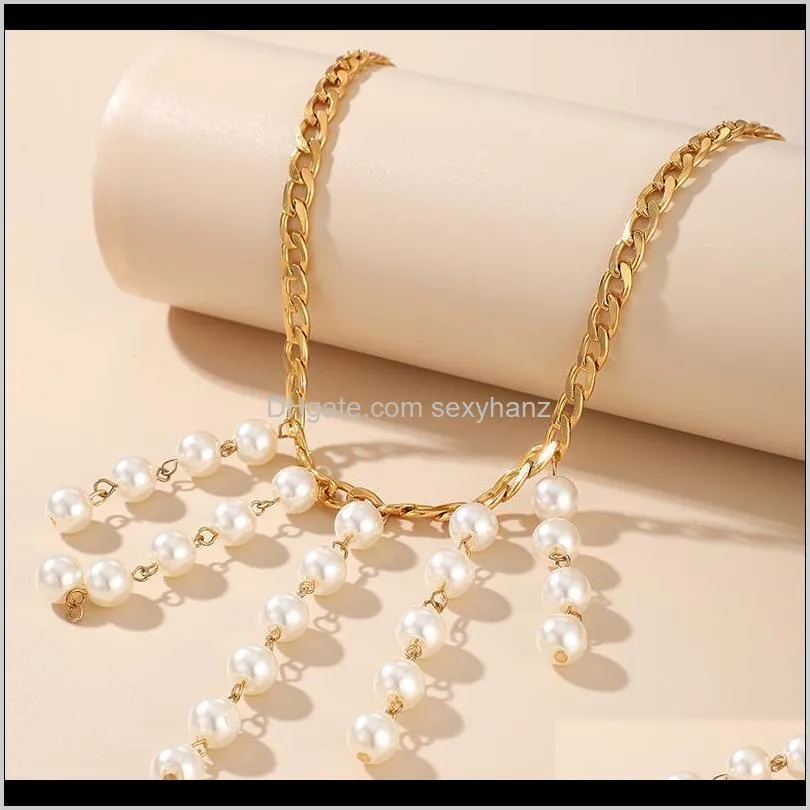 pearl irregular tassel necklace for women vintage baroque gold snake chain design jewelry gift pendant necklaces