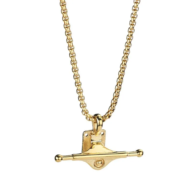 Pendant Necklaces Hip Hop Rock Gold Silver Color Stainless Steel Skateboard Bracket Pendants For Men Rapper Jewelry Drop235N