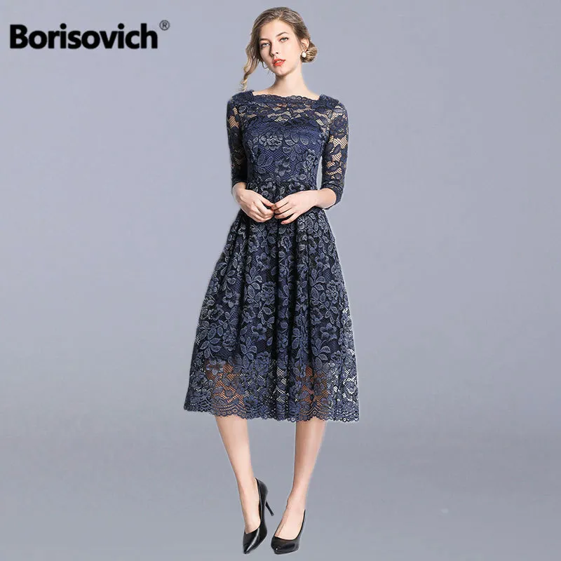 Borisovich Abito lungo in pizzo casual da donna New Brand Spring Fashion Big Swing A-line Abiti da festa eleganti da donna N698 210412