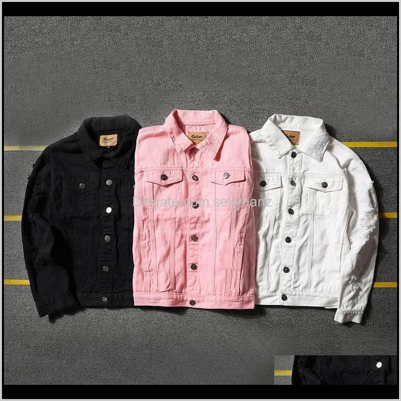 men`s denim jacket men windbreaker streetwear jeans jacket homme casual fashion coat pink white black 5xl1