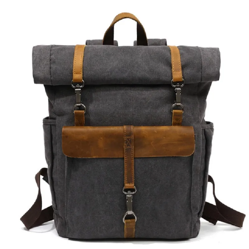 Nieuwe Aankomst Mode Canvas Lederen Rugzakken 14 "Laptop Daypack voor Reizende Tiener Back Pack Student Computer Rucksacks