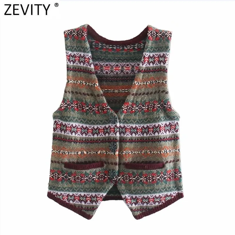 Kvinnor Indie Folk V Nackkontrast Färgblomma Tryck Knitting Vest Sweater Kvinna Chic Retro Waistcoat Cardigans Tops S541 210416