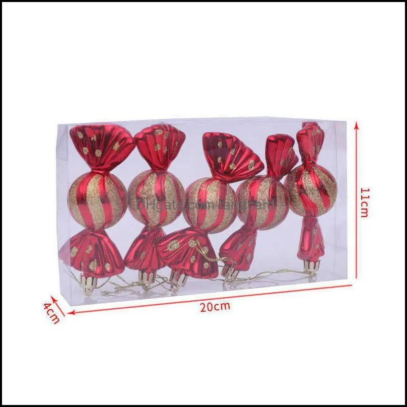 5pcs Christmas Candy Shape Pendant Gift Box Electroplating Props Xmas Tree Ornament Pendants Decor For Home Decoration