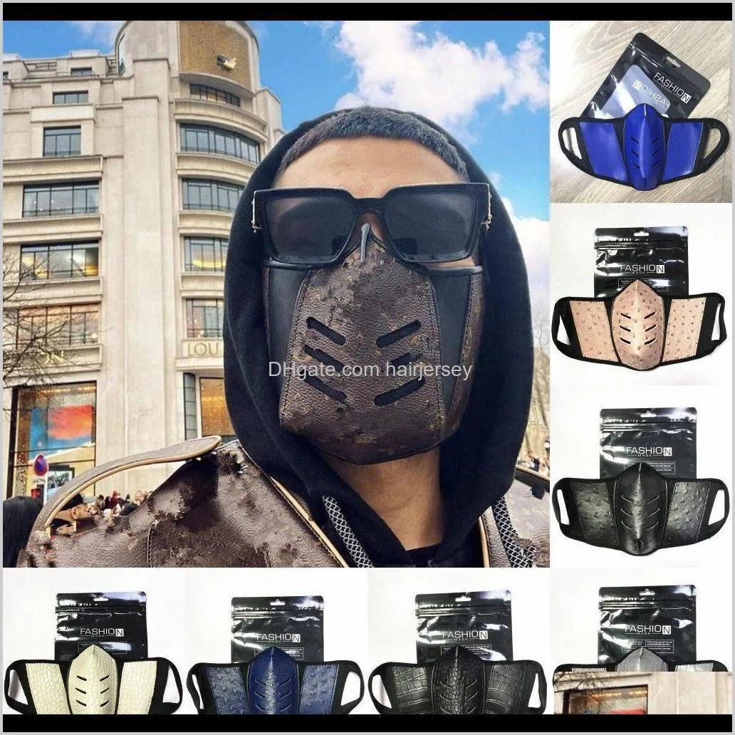 ABD Stok Unisex Maskeleri PU Deri Erkek Kadınlar Toz Geçirmez Yüz Tasarımcı Maskesi Moda Mouthmuffle Yıkanabilir Açık Spor Parti VR5S Tacqi