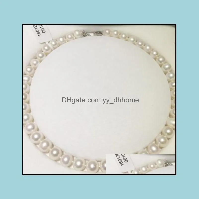 10-11mm Natural White Pearl Necklace 18 Inch Beaded Necklace 925 Silver Clasp