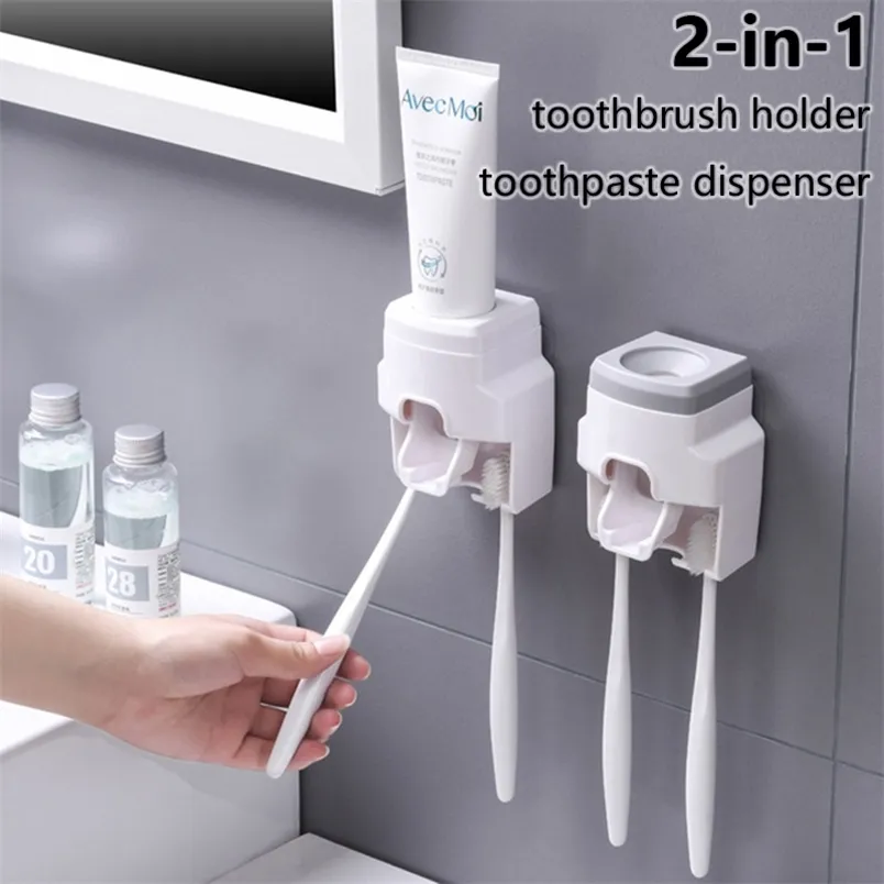 Wall Mount Toothbrush Holder Set - Automatic Toothpaste Dispenser ...